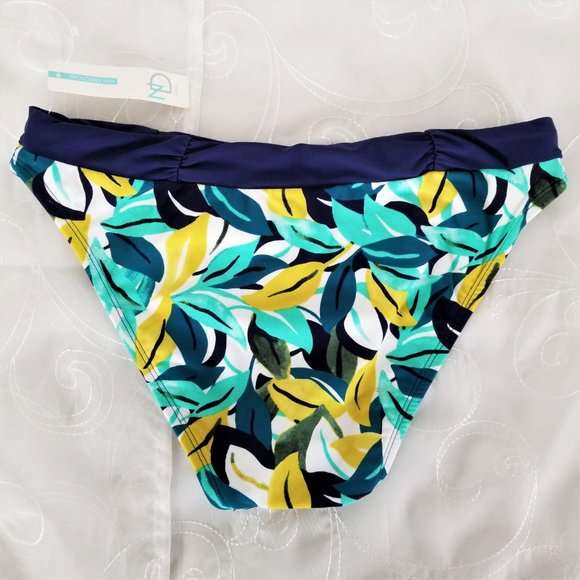 New Directions Sz M Swim Bottoms Leaves Green Blue - Picture 2 of 7